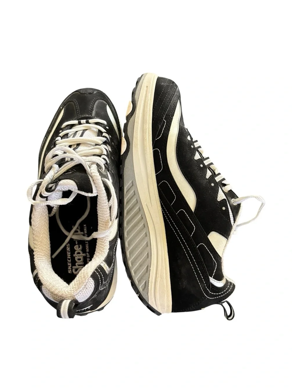 Sketchers Shape~Ups Fitness Sneaker Shoe Black White Suede Sz 9.5 Lace Up 11809